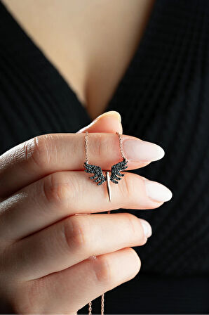 925 Ayar Gümüş Siyah Taşlı Minimail Mikail Meleği Kolye