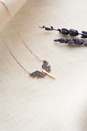 925 Ayar Gümüş Siyah Taşlı Minimail Mikail Meleği Kolye