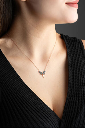 925 Ayar Gümüş Siyah Taşlı Minimail Mikail Meleği Kolye