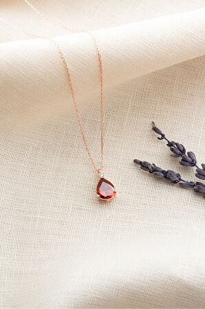 925 Ayar Gümüş Rose Kaplama Kırmızı Kalp Model Kolye