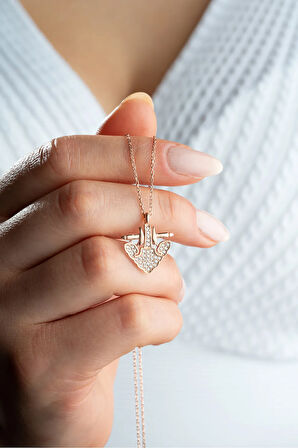 925 Ayar Gümüş Rose Kaplama Taşlı Çapa Kolye