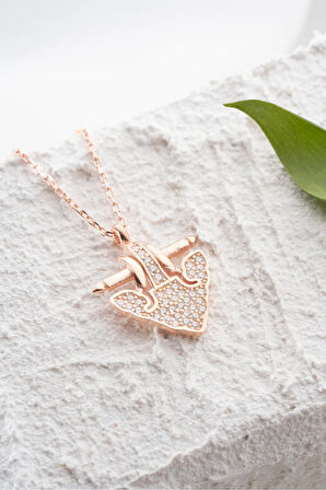 925 Ayar Gümüş Rose Kaplama Taşlı Çapa Kolye