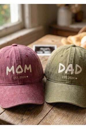 Mom Dad Çift Şapka - Yıkamalı Eskitme Kumaş Ayarlanabilir Ölçü Tokalı Baskılı Hatıra Şapkası Est2024