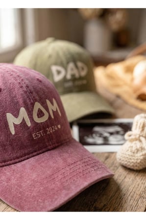 Mom Dad Çift Şapka - Yıkamalı Eskitme Kumaş Ayarlanabilir Ölçü Tokalı Baskılı Hatıra Şapkası Est2024