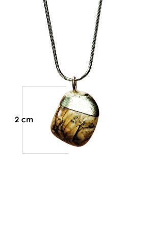 Jasper  Taşı Zincirli El Yapımı Kolye Uç: 2 cm Zincir: 20 cm Kutulu