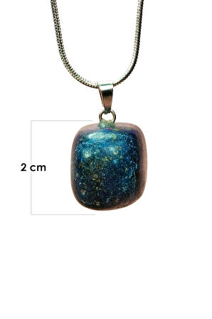 Lapis Lazuri  Taşı Zincirli El Yapımı Kolye Uç: 2 cm Zincir: 20 cm Kutulu
