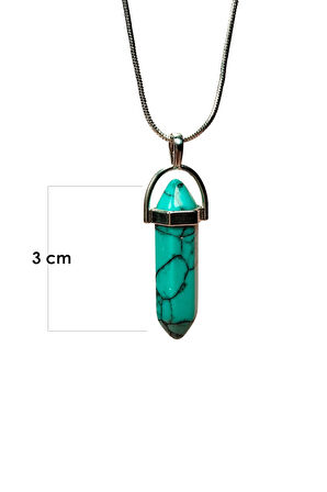 Turkuaz  Taşı Zincirli El Yapımı Kolye Uç: 3 cm Zincir: 20 cm Kutulu