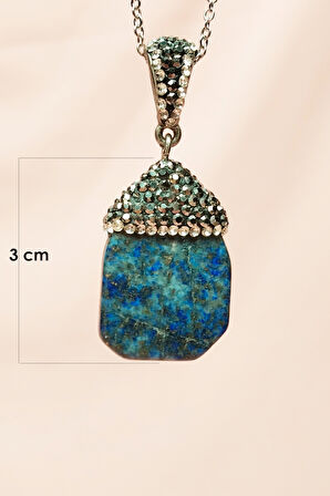 Lapis Taşı Zincirli El Yapımı Kolye Uç: 3 cm Zincir: 20 cm Kutulu