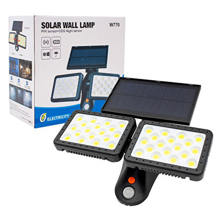 W770B SENSÖRLÜ 36 COB LEDLİ SOLAR AYDINLATMALI DUVAR LAMBASI (4457)