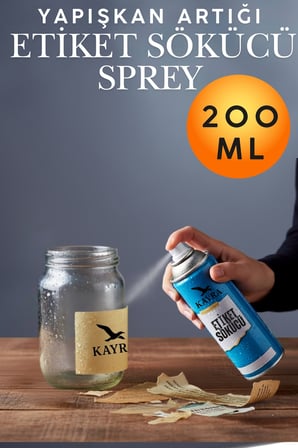 Etiket Sökücü Sprey 200 ml Yapışkan, Mastik, Reçine ve Bant Artığı Temizleyici Sprey Cam, Metal, Ahşap, Mobilya, Zemin ve Plastik Yüzeyler İçin Ekstra Güçlü Leke Çıkarıcı Ve İz Bırakmayan Özel Formül