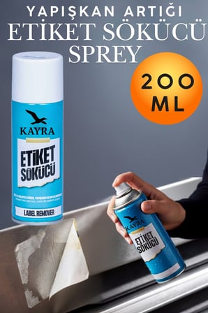 Etiket Sökücü Sprey 200 ml Yapışkan, Mastik, Reçine ve Bant Artığı Temizleyici Sprey Cam, Metal, Ahşap, Mobilya, Zemin ve Plastik Yüzeyler İçin Ekstra Güçlü Leke Çıkarıcı Ve İz Bırakmayan Özel Formül