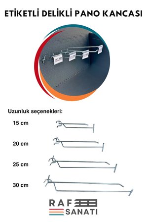 Etiketli Delikli Pano Kancası 15 CM | 50 ADET | Tel Askı Kancası | Delikli Panel Raf Askısı | Fon Kancası