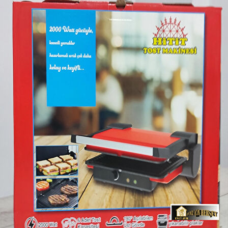 Evci Hitit Tost  Makinesi Kırmızı  2000w.