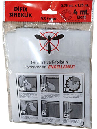 Difix 75X125CM  Pratik Hazır Sineklik  - Yapıştırma (Cırt ) Bantlı Tek Kanat