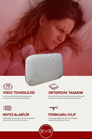 Boyun Destekli Horlama Önleyici Gold Desenli Fermuarlı Ortopedik Visco YastıkKılıflı Antialerjik Ortopedik Visco Yastık 40x65 Cm