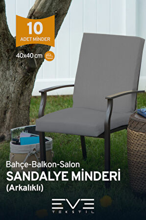 Bahçe - Salon - Balkon Arkalıklı Fermuarlı Bağlanabilir Yıkanabilir Sandalye Minderi 10 Adet