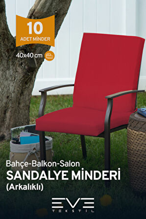 Bahçe - Salon - Balkon Arkalıklı Fermuarlı Bağlanabilir Yıkanabilir Sandalye Minderi 10 Adet