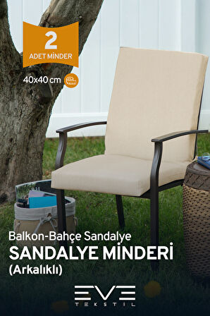 Bahçe - Salon - Balkon Arkalıklı Fermuarlı Bağlanabilir Yıkanabilir Sandalye Minderi 2 Adet