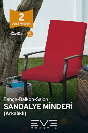 Bahçe - Salon - Balkon Arkalıklı Fermuarlı Bağlanabilir Yıkanabilir Sandalye Minderi 2 Adet