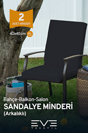 Bahçe - Salon - Balkon Arkalıklı Fermuarlı Bağlanabilir Yıkanabilir Sandalye Minderi 2 Adet