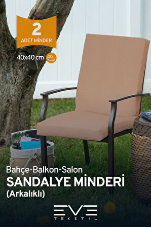 Bahçe - Salon - Balkon Arkalıklı Fermuarlı Bağlanabilir Yıkanabilir Sandalye Minderi 2 Adet