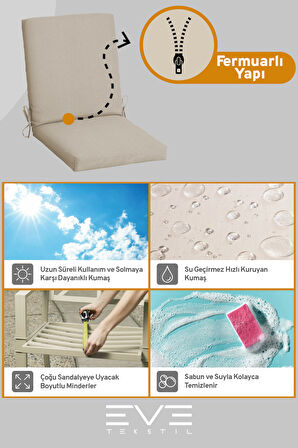 Bahçe - Salon - Balkon Arkalıklı Fermuarlı Bağlanabilir Yıkanabilir Sandalye Minderi 4 Adet