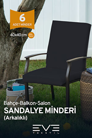 Bahçe - Salon - Balkon Arkalıklı Fermuarlı Bağlanabilir Yıkanabilir Sandalye Minderi 6 Adet