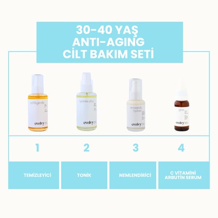 30-40 Yaş Komple Anti Aging Set, 4 Ürün, Rozalı Cilt Dostu, Retinol, Hyaluronik Asit, Niasinamid, Botanik Özler,Doğal, Vegan