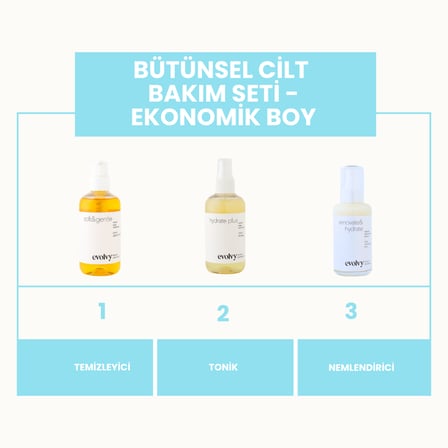 Bütünsel Cilt Bakım Seti- Ekonomik Boy, 3 ürün, Temizlik, Dengeleme, Nemendirme, Doğal ve Vegan