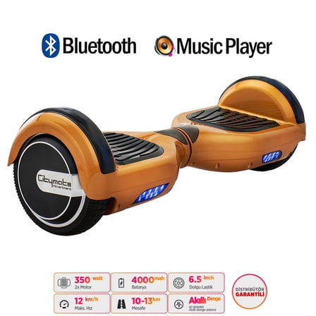 Citymate Elektrikli Kaykay Hoverboard Akıllı Denge 6.5 Inch + HoverKart + Çanta EXTREM PAKET83 Gold