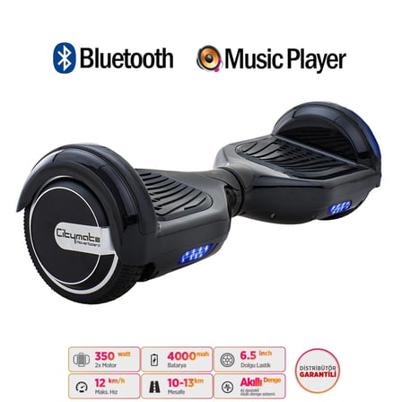 Citymate Elektrikli Kaykay Hoverboard Akıllı Denge 6.5 Inch + HoverKart + Çanta EXTREM PAKET80 Siyah