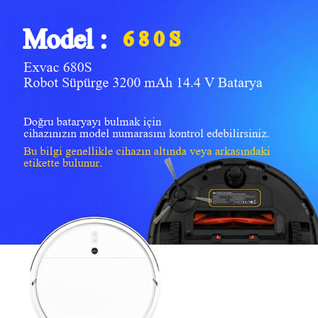 Exvac 680S Robot Süpürge 3200 mAh 14.4 V Batarya – Orjinal Uyumlu Uzun Ömürlü, Yüksek Performans Pil