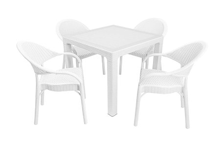 Mandella Elit Rattan 90x90 Eylül Koltuk Camlı Masa Takımı Beyaz