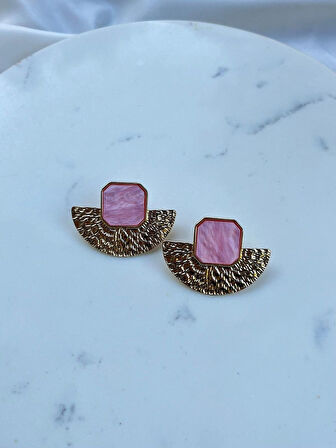 KARARMAZ ÇELİK PEMBE VİNTAGE KADIN KÜPE YAZLIK KÜPE ABİYE KÜPE HEDİYELİK KÜPE
