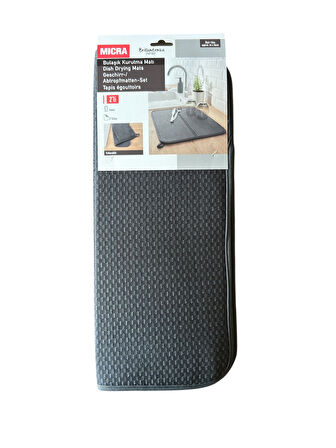 Bulaşık Matı Süper Emici Bulaşık Kurutma Matı 44x36cm Tezgah Üstü Bulaşık Matı, 2'li Set, Gri