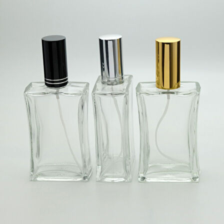 20 ADET BOŞ CAM PARFÜM ŞİŞE, 100 ML, İÇBÜKEY MODEL, ŞEFFAF, METAL VALF VE KAPAK