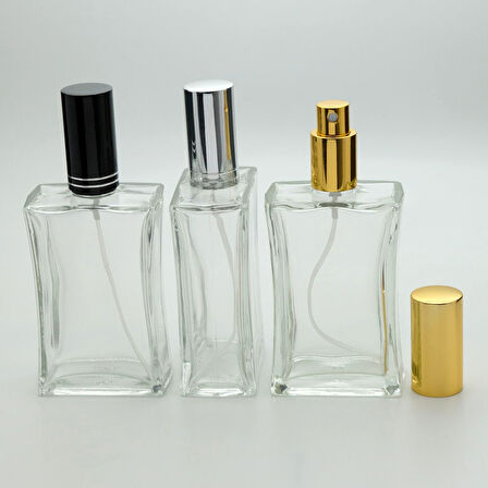 20 ADET BOŞ CAM PARFÜM ŞİŞE, 100 ML, İÇBÜKEY MODEL, ŞEFFAF, METAL VALF VE KAPAK