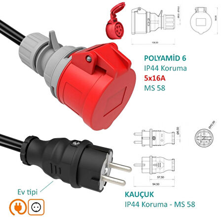 EVwallbox 5x16A 380V-450V CEE 220V Ev Tipi Adaptör.