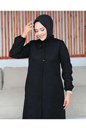 Siyah Yakası Bağcıklı Fermuarlı  - Sevda Ferace MF-6002