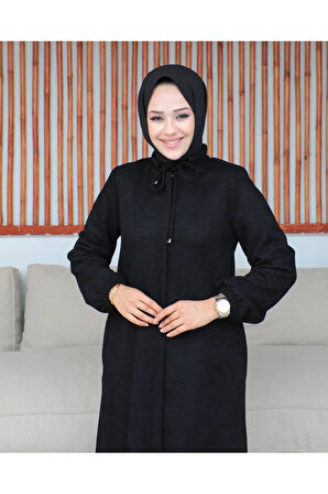 Siyah Yakası Bağcıklı Fermuarlı  - Sevda Ferace MF-6002