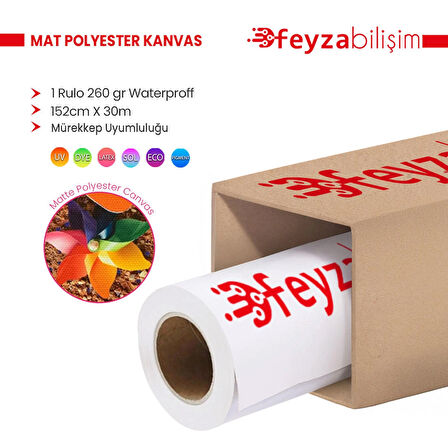 Feyza Bilişim® Polyester Glossy (Parlak) Kanvas 260 gr Dye Tuval İç Mekan 152cm x 30 mt (1 Rulo)