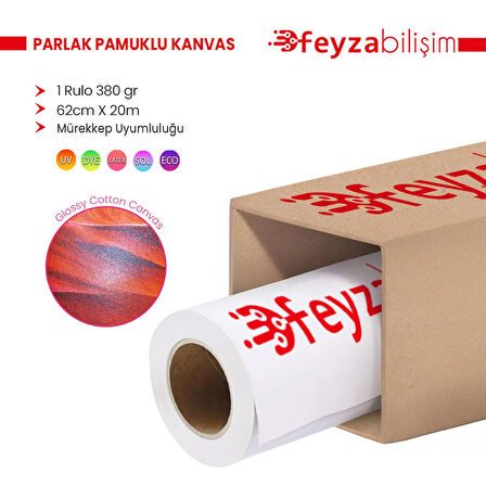 Feyza Bilişim® Cotton Kanvas Parlak %100 Pamuk Tuval 380gr Ecosolvent Latex Uv Uyumlu 62cmx 20 mt -1