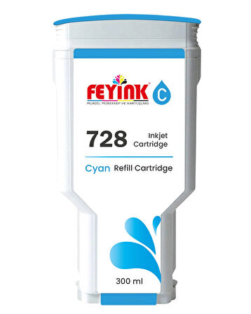 Feyink® HP 728 Cyan 300 ml. Mavi  Orijinal Mürekkep Dolumlu Feyink Kartuş