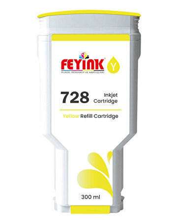 Feyink® HP 728 Yellow 300 ml. Sarı  Orijinal Mürekkep Dolumlu Feyink Kartuş