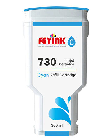 Feyink® HP 730 Cyan (C) Orijinal Mürekkep Dolumlu Feyink Kartuş 300 ml Mavi