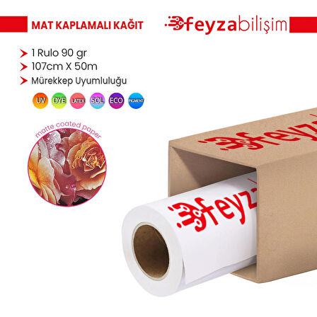 Feyza Bilişim® Premium Matt Coated Kağıt (Kaplamalı) 90 gr Rulo 107cm x 50mt (1 Rulo)