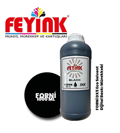 Feyink® Forni Ecosolvent Dijital Baskı Mürekkebi Epson DX5 Kafa Uyumlu Black (Siyah) -1000ml-