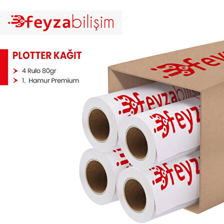 Feyza Bilişim® 1.Hamur Premium Opak 80gr Plotter (Çizim)Kağıdı 127cm x 100mt (4 Rulo)