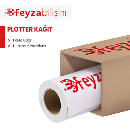 Feyza Bilişim® 1.Hamur Premium Opak 80 gr Plotter (Çizim) Kağıdı 31cm x 130mt (1 Rulo)