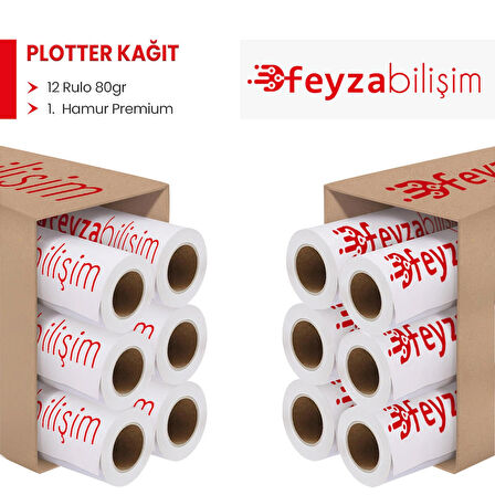 Feyza Bilişim® 1.Hamur Premium Opak 80 gr Plotter (Çizim) Kağıdı 45cm x 50mt (12 Rulo)